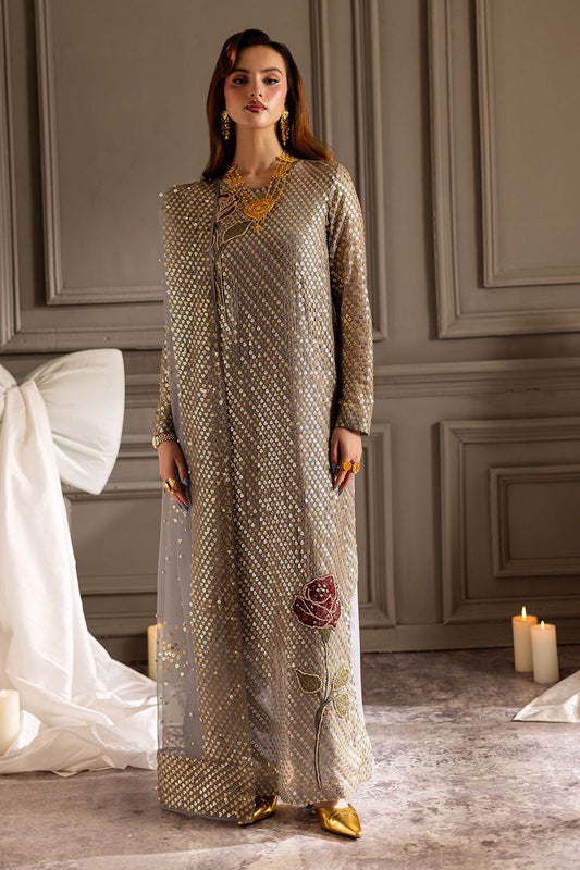 Nureh Luxury Grey Chiffon Sequence Embroidered Dress