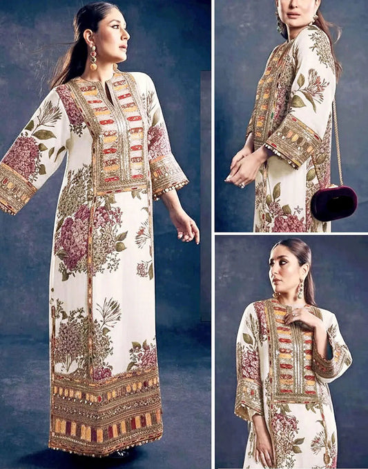 SABYASACHI X KAREENA KAPOOR SHAMOZ SILK 3Pc EMBROIDERED DRESS