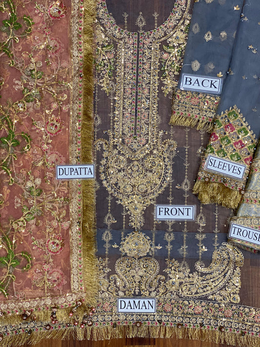 Maria B Hand Embellishment Net Gharara | Unstitched