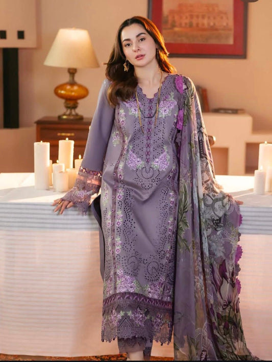 Jade - Lawn 3PC Unstitched Embroidered Dress with Printed Silk Dupatta