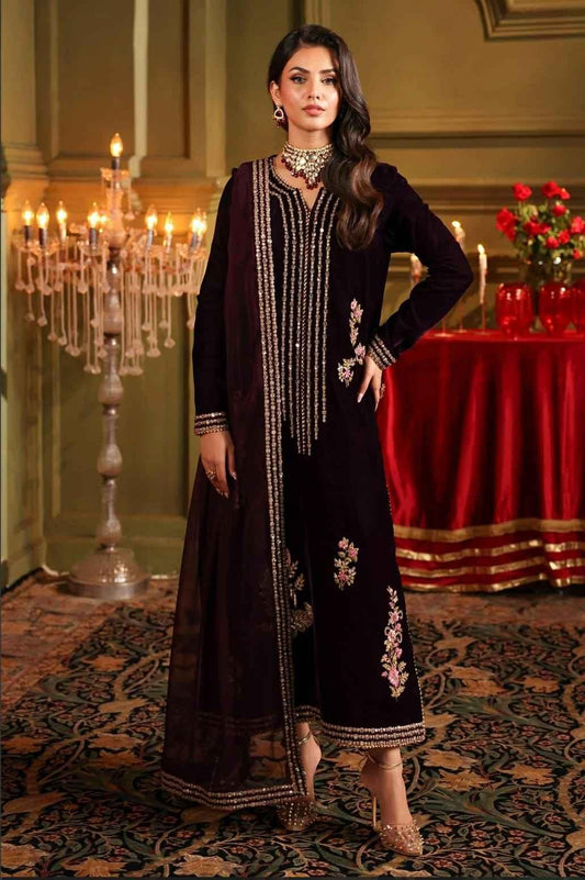Charizma Luxury Embroidered Velvet Dress with HandWork
