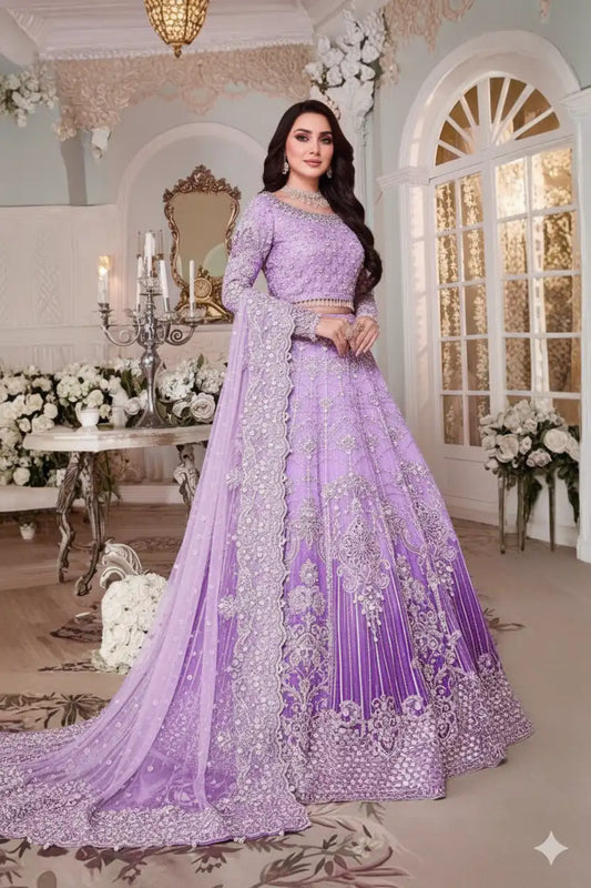 Maria B 3Pc Purple Bridal Net Frock