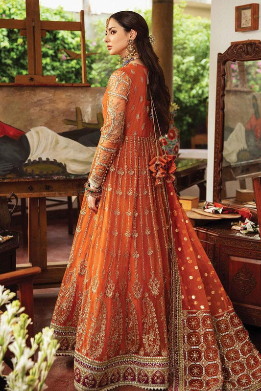 Afrozeh 3Pcs Orange Embroidered Net Frock