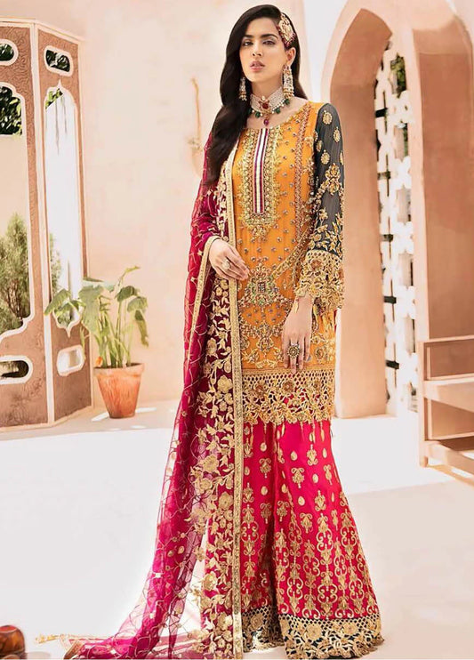 Emaan Adeel 3Pc Mustard Chiffon Dress