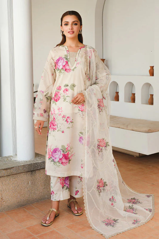 Baroque 3Pc Embroidered Lawn Dress with Organza Dupatta