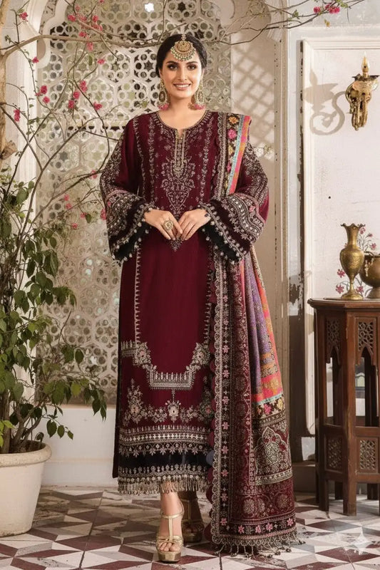 Maria B Mahroon 3Pc Chiffon Dress Digital Silk Dupatta