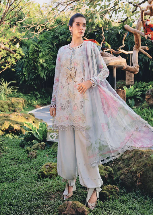 Maria B Laser Butterfly Embroidered Lawn Sky Blue Dress