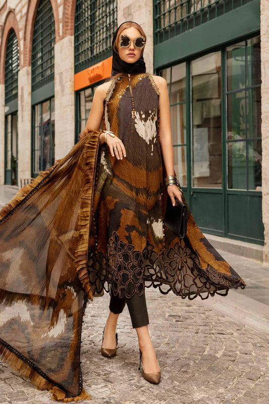 Lawn 3 Piece Unstitched Printed Dress with Embroidered Bunches | Maria B