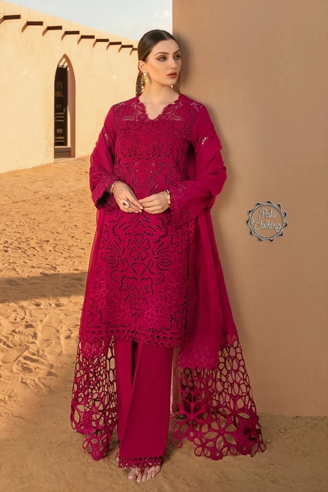 RangRasiya Red Chickenkari Lawn Dress  Pakiclothing