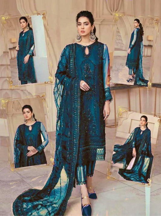 Mushq 3Pcs Net Hand Embellishment & Embroidered Dress