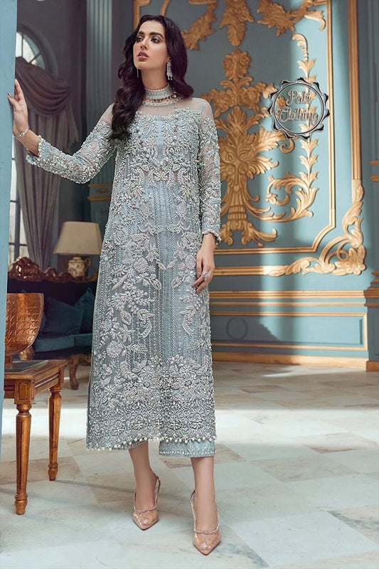 Laam 3Pcs Embroidered SkyBlue Net Dress