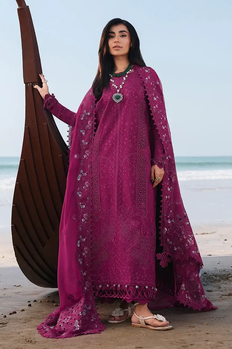 Qalamkar Laser Work Chikankari Lawn Shirt with Embroidered Daman Patch and Chiffon Dupatta Front View