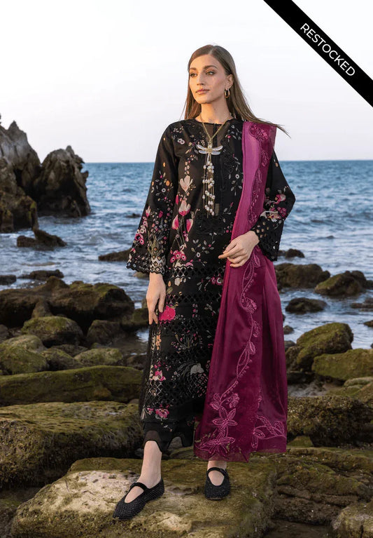 Floral Embroidered Lawn Suit with Lace Cutwork 3Pc – Crimson