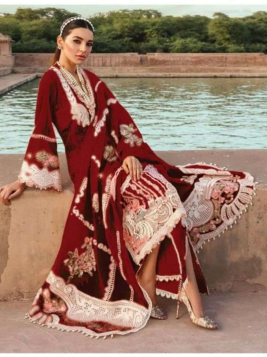 Crimson Chickenkari Lawn Dress