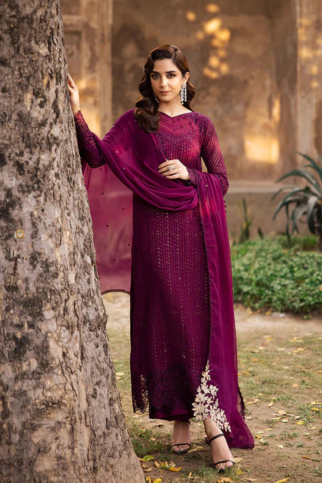 Azure Embroidered 3Pc Chiffon Dress