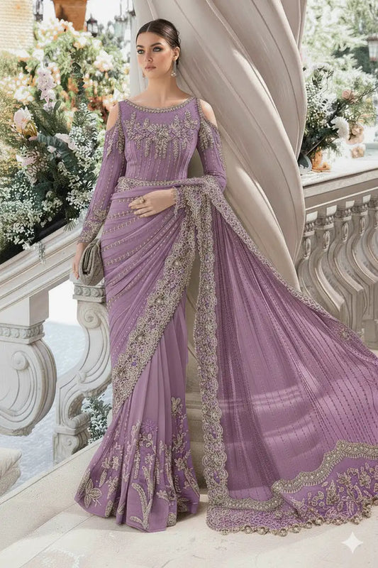 Net Embroidered Saree | Maria B. Hand Embellished Saree Collection