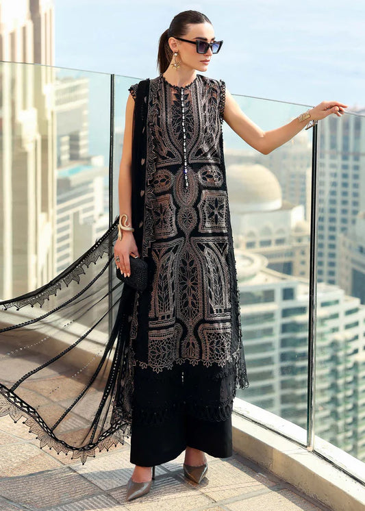 Maria B Luxury Black Premium Lawn Chikankari Dress With Heavy Chiffon Emb Dupatta