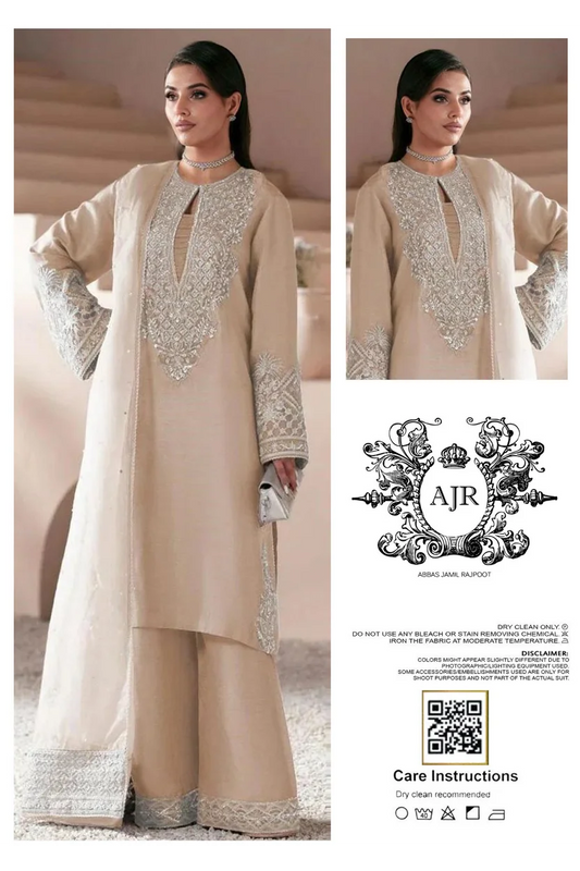 Ajr Couture Luxury Sheesha Silk Embroidered Dress - Skin