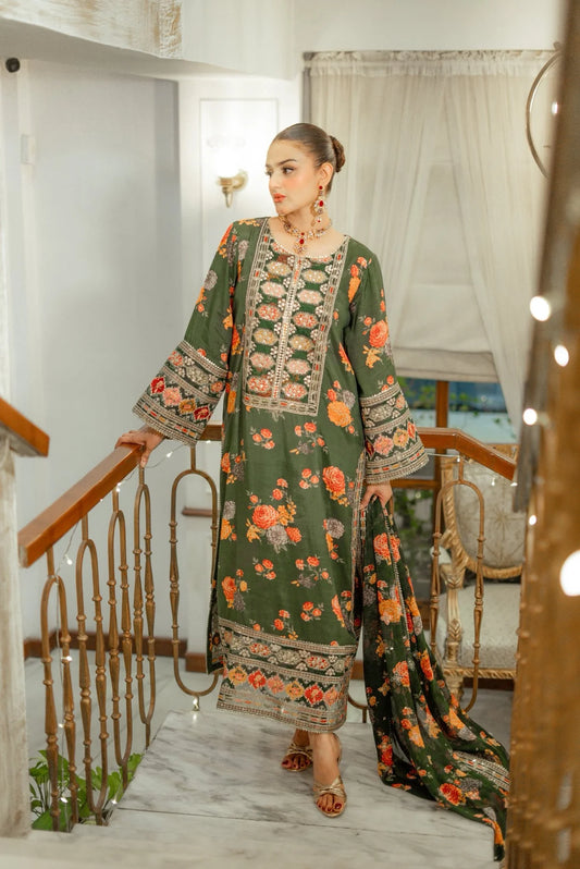 Aneelas Silk Embroidered Unstitched 3 Pcs Dress