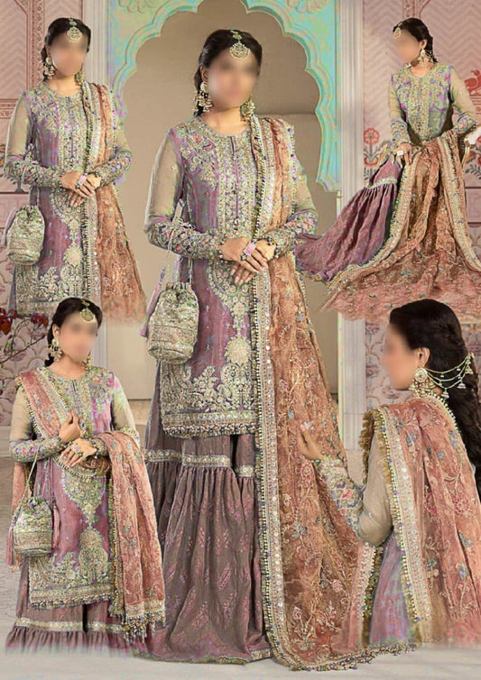 Maria B Pink Hand Embellishment Net Gharara | Unstitched
