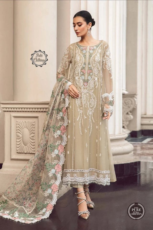 MariaB 3Pcs Skin Chiffon Dress | Digital Printed Dupatta