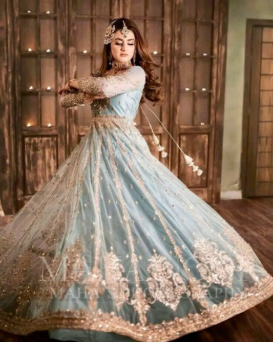 Aiman Khan Blue Maxi Frock