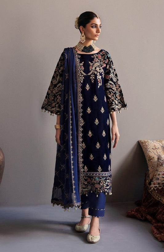 Emaan Adeel | Embroidered Velvet Formal - Micro 9000 - Navy Blue
