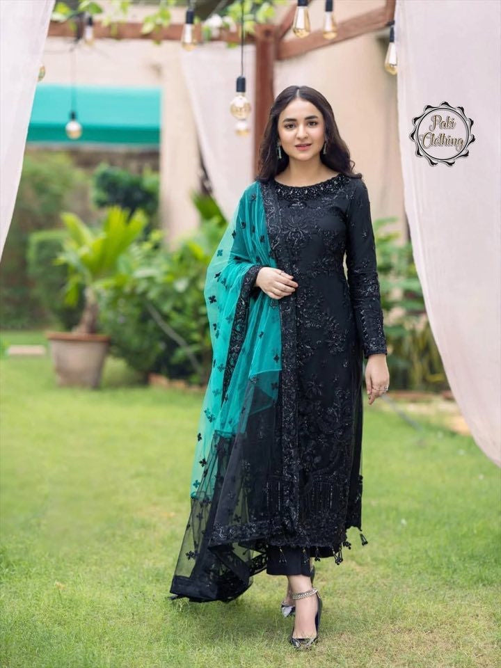 Black net shop dress designs pakistani