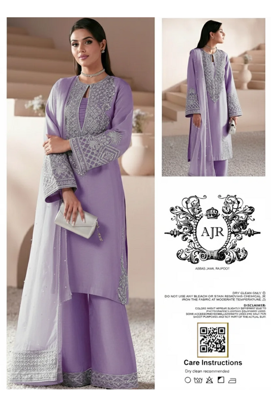 Ajr Couture Luxury Sheesha Silk Embroidered Dress - Lalic