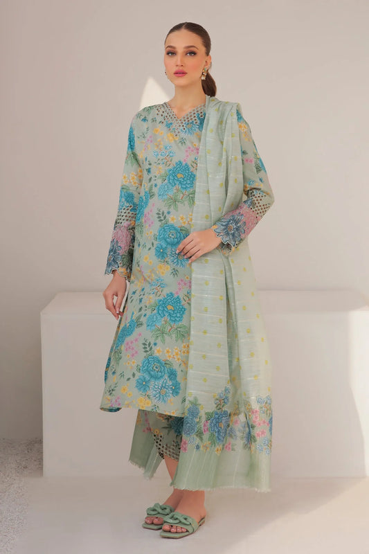 Baroque Green Embroidered Lawn Dress