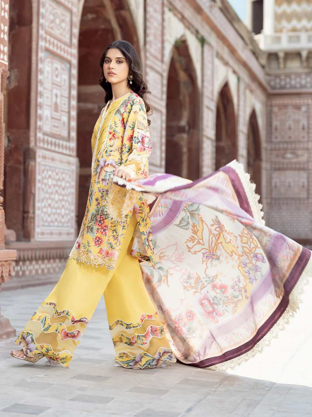 Binilyas Naqsh Naaz Lawn Embroidered Suit yellow Color