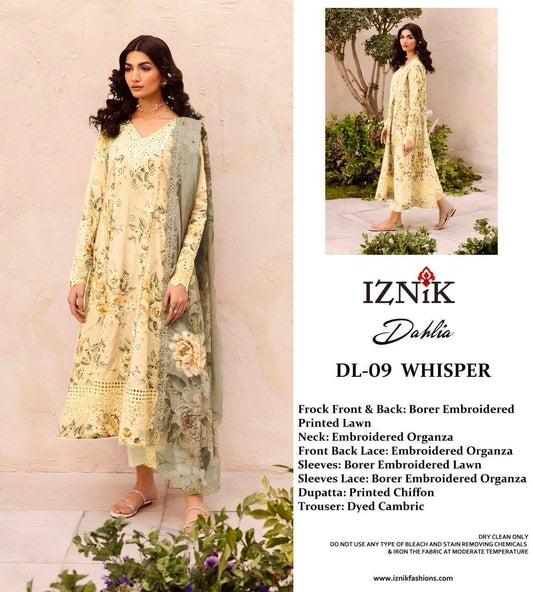 Iznik Yellow 3Pcs Embroidered Chickenkari Lawn Dress