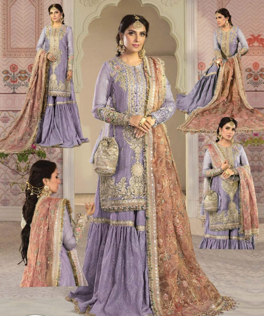 Maria B 3Pcs Hand Embellishment Net Gharara | Unstitched