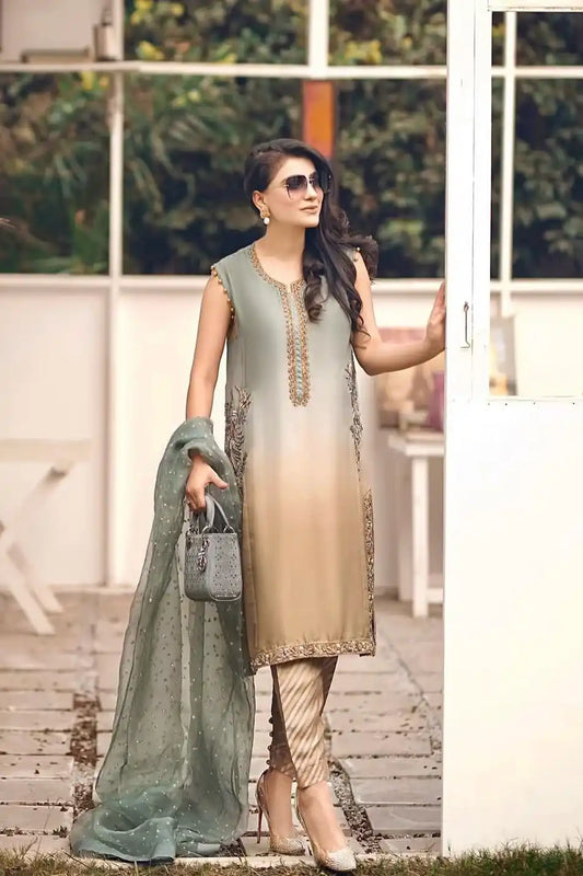 Lulusar Tie N Die Formal Silk Wear Hand Embellished Dress