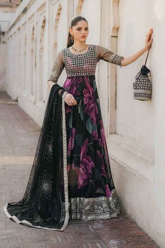 Iznik Chiffon Embroidered Maxi - Frock | Digital Print Ghair