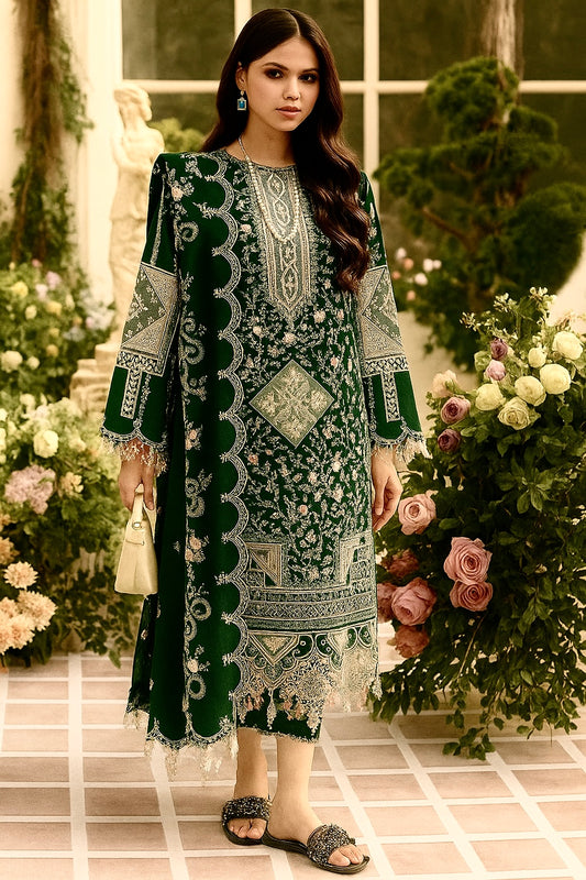Bin Ilyas Green Chickenkari Lawn Dress
