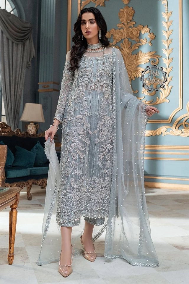 Laam 3Pcs Embroidered SkyBlue Net Dress Pakiclothing Laam 3Pcs Embroidered SkyBlue Net Dress Pakiclothing