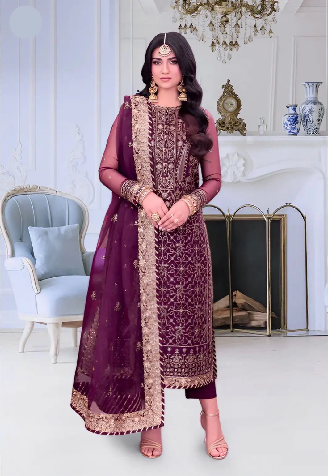 fitted lace wedding dress Asim Jofa Purple Formal J-25 – B&A Apparels main image 1