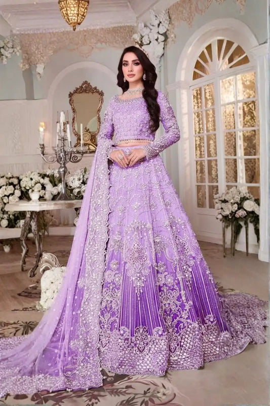Maria B 3Pc Purple Bridal Net Frock