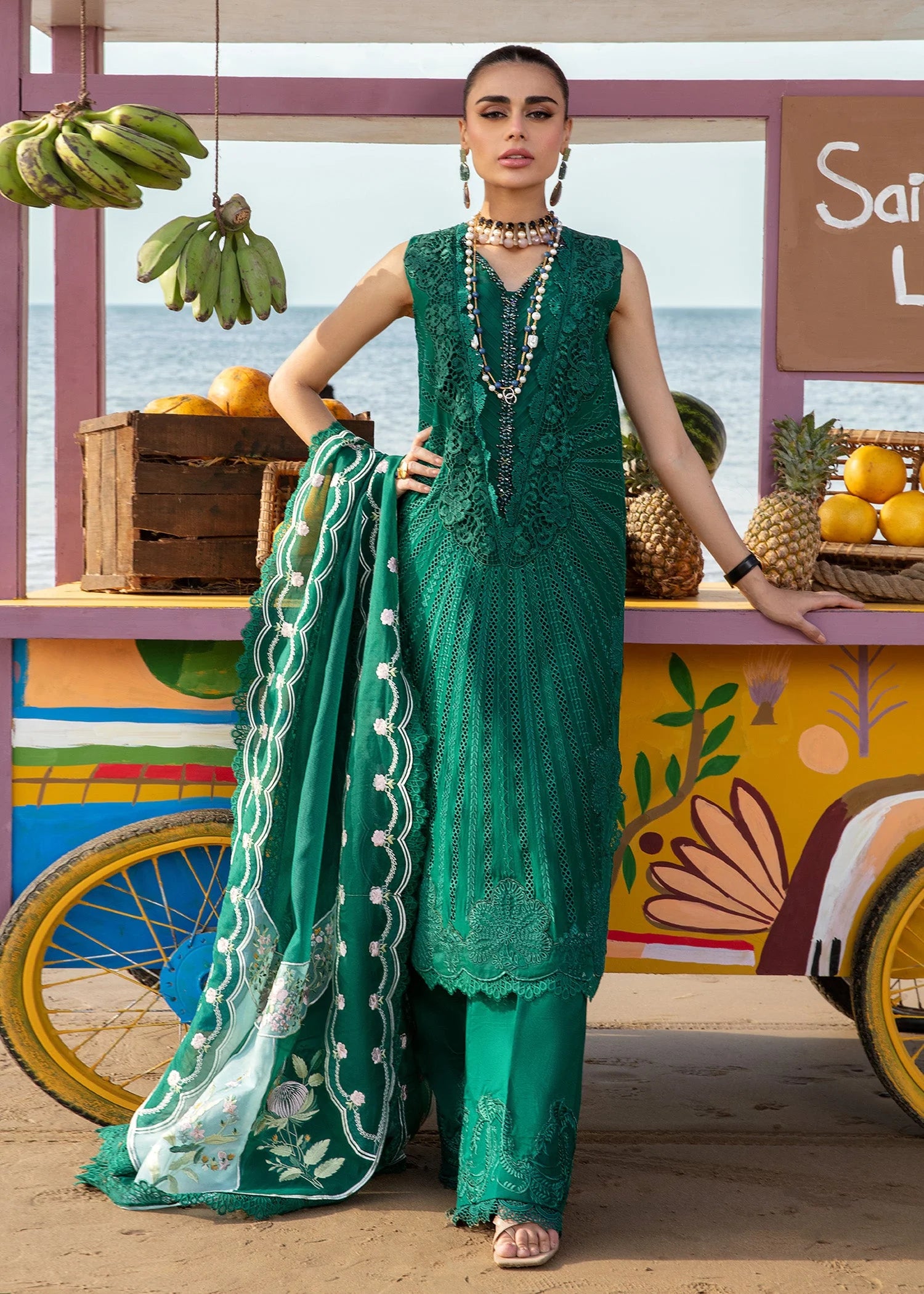 Crimson 3Pcs Green Lawn Chickenkari Dress Pakiclothing Crimson 3Pcs Green Lawn Chickenkari Dress Pakiclothing