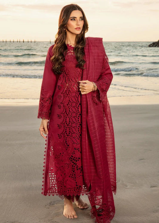 Qalamkar Red Luxury Chickenkari Lawn Dress