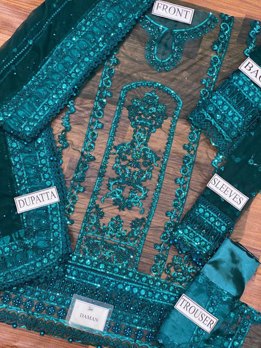 Mushq 3Pcs Net Hand Embellishment & Embroidered Dress