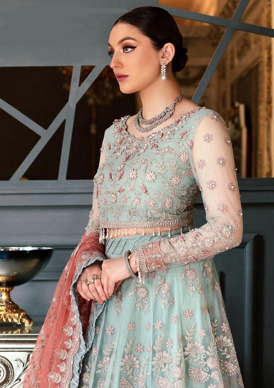 Emaan Adeel 3Pcs Aqua Net Frock