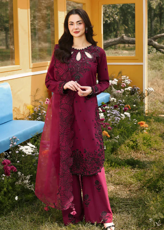 Laam Red Embroidered Lawn Dress Pose 1