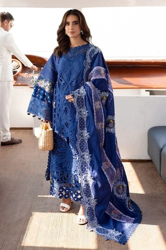 Monaco By Parishay Blue Luxury Chickenkari Lawn Dress