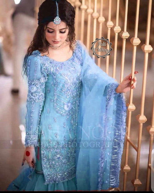 Mahnoor 4Pc Bridal Net Gharara Dress