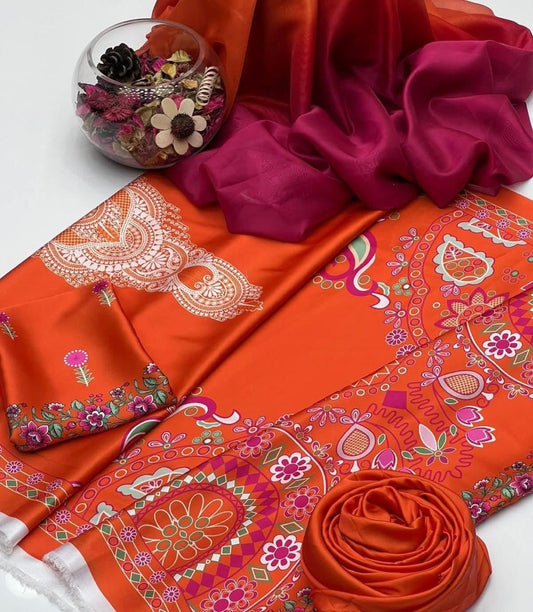 Lulusar 3Pc Digital Shamooz Silk Dress