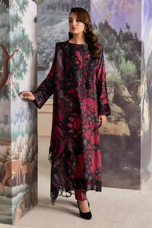 Ramsha Black Red Chiffon Dupatta Lawn Emb Summer Dress