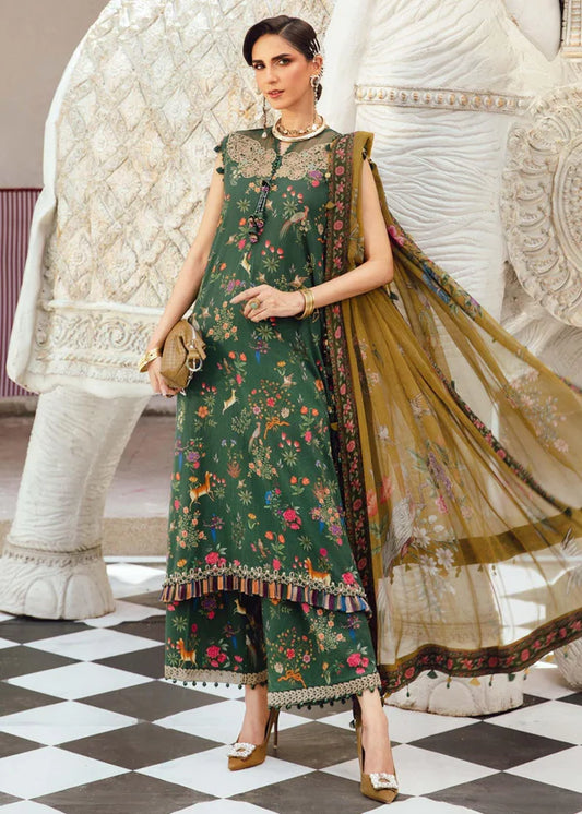 Maria B M Prints Embroidered Lawn Dress - Green