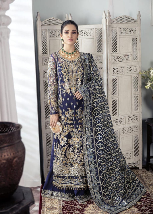 Gulaal Blue Exclusive Net Embroidery 3pc Wedding Collection | Unstitched